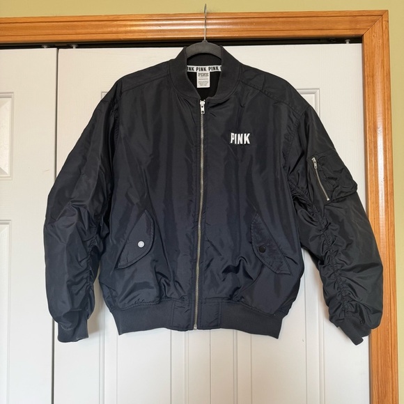 PINK’S Victoria secret Cropped Black Bomber Jacket - Picture 1 of 5